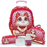 Kit Mochila Gatinha Cat Com Rodinhas Tam G com Lancheira e Estojo