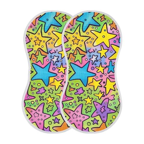 2 Pack Baby Burp Cloths, Soft Absorbent Burping Cloths for Babies, Cotton Milk Spit Up Rags, Large Size for Newborns, Baby Boys and Girls (Beautiful Colorful Stars)