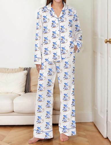 Image of SHESHOW Satin Pajamas Set for Women Set Long Sleeve Button Down Pjs Sets 2 Piece Loungewear Animal Sleepwear XS-XXL