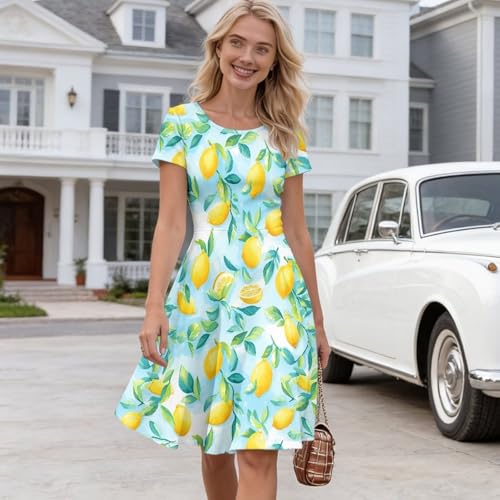 Image of AFPANQZ Womens Casual Summer Lightweight Vintage Dress Short Sleeve Midi Dress Knee-Long Luxury Formal Dress