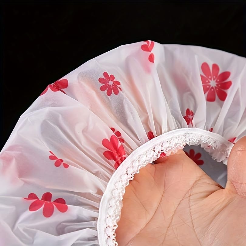 Shower Cap Set, 5 Piece Thickened Elastic Reusable Printed Design, Adjustable Bathroom Accessories image 5