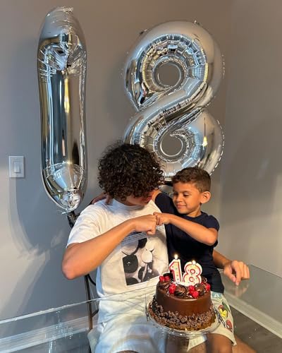 Image of Silver 8 Balloon, Number Balloons 40 Inch, 8th Birthday Decorations, Silver Birthday Balloons, Silver Party Supplies, Number 8 Balloon