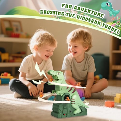 Dino Slide,Dino Rutschenspielzeug mit Lichtern und Musik,Dinosaurier Achterbahn Spielzeug,Dinosaurier-Achterbahn-Spielzeug mit Licht und Musik, als Geschenk für Kinder