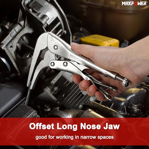 Image of MAXPOWER 2PCS 90 degree Offset Long Nose Locking Pliers 7 inch and 11 inch
