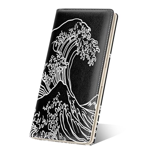 Image of Nipichsha Womens Wallet, RFID Slim Wallets for Women, Thin Ladies Credit Card Holder Purse, Cute Leather Bifold Clutch Billfold with 11 Card Slots & ID Window, Night Ocean