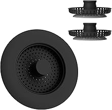 Hibbent Kitchen Sink Plug Set with 2 Additional Filters, Sink Plug, Sink Strainer, The Whole Set is Stainless Steel, Anti-Clogging, Anti-Odour, Depth of Sink Hole >25 mm - Black