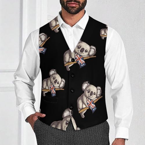 Australian Koala Bear Mens Slim Fit Suit Vest Dress Waistcoat Casual Business Vest2