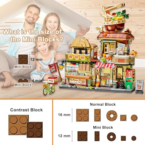 Image of SKY LINE OCEAN Japanese Ramen Noodle Shop Building Blocks Set (870+ PCS) | Street View Mini Bricks Cafe Model Kit for Ages 14+ | Creative Architecture DIY Decor | 5 Year Structural Warranty