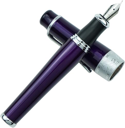 Vista 2 de Asvine Duke - Pluma estilográfica de lujo púrpura de punta fina, serie Charlie Chaplin, colección de diseño único, pluma pesada con estuche