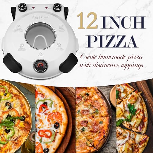 Image of Baker's Friend Electric Pizza Oven Indoor Countertop, 12 Inch Maker Machine for Home, Cooker & Grill, Premium Glazed Ceramic Stone Oven, Creamy White