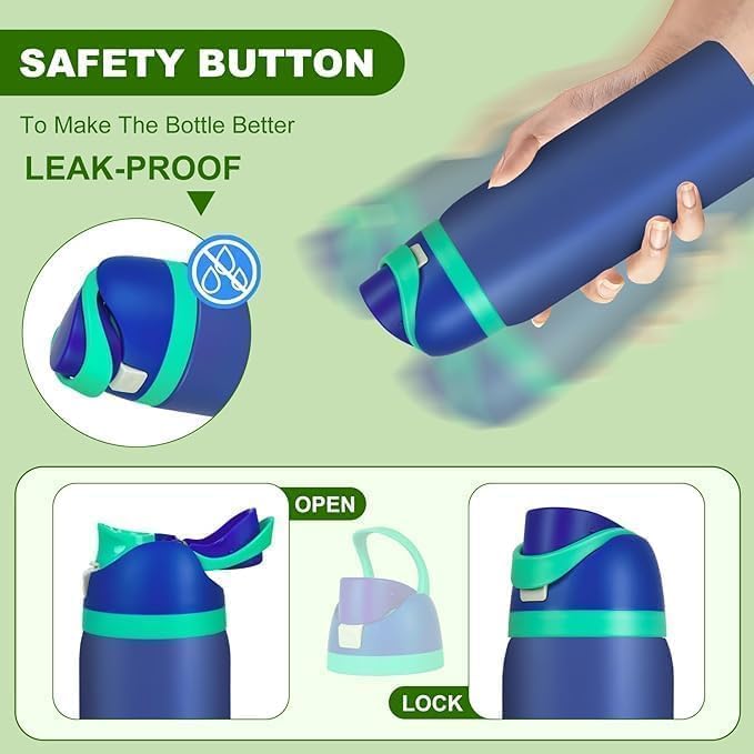 Image of FreeSip Gym Water Bottle with Straw & Chug Lid - Leak Proof Push Button Opening, BPA Free, Large Capacity Sports Bottle with Carry Handle (Dark Blue, 960 ML)