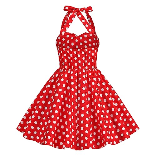 Kids Vintage Polka Dot 50s Girls Dress 1950s Dresses for Girls Halter Dress Princess Flower Girl A Line Retro Sleeveless Swing Vintage 1950s Cocktail Dresses Heart Neck Red Polka Dot 9-10 Years2