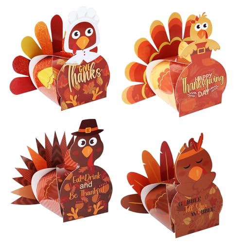 48 Pcs 3D Thanksgiving Gift Boxes Turkey Treat Boxes Thankful