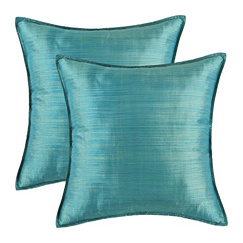 CaliTime Pack of 2 Silky Throw Pillow Covers Cases for Couch Sofa Bed Modern Light Weight Dyed Striped 20 X 20 Inches Teal