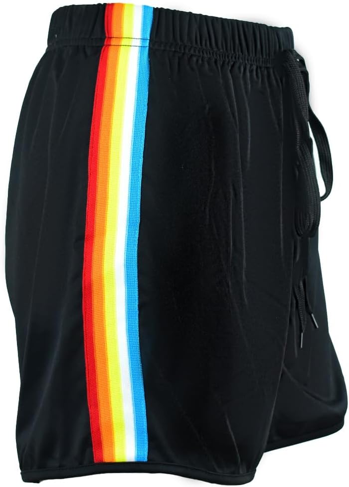 Women's Workout Cotton Shorts with Rainbow Stripes, Athletic Elastic Dolphin Shorts for Gym Yoga Running - Image 4