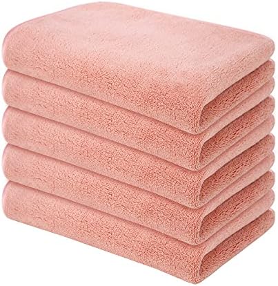 UMANI Towels Kitchen Cloths, Fine Fiber Fleece Super Soft and Absorbent Dish Towels, Extra Thick Cleaning Towels and Hand Towels with Hanging Loop, 12 x 16 Inch, 5 Pack (Pink)
