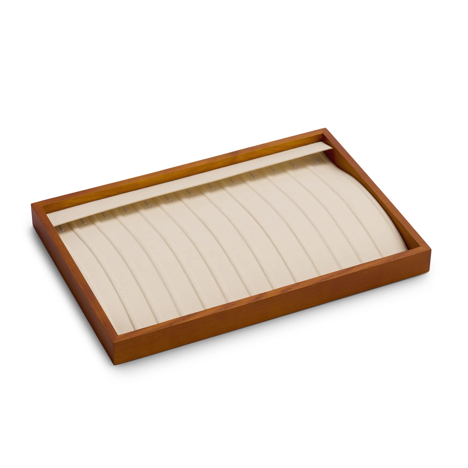 HVMBEUGOS Wooden Necklace Tray with Soft Beige Microfiber Lining Stackable Necklace Storage Tray for Organising and Displaying Necklace Pendant Chain