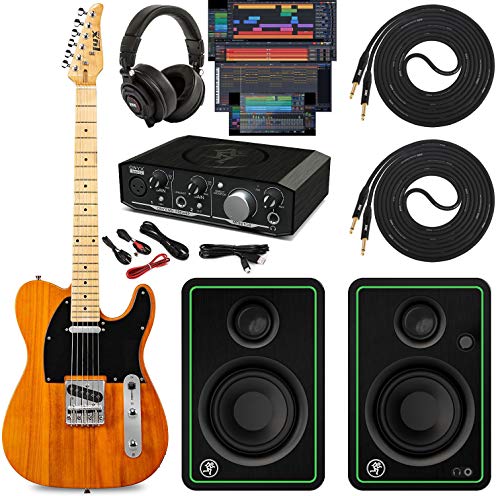 Lyxpro Full-Size 39” Electric Telecaster Guitar Mahogany, Solid Wood, Mackie Onyx Artist 2-2 Audio/Midi Interface With Pro Tools First/Tracktion Music Production Software Kit, Professional Headphones #TOP6