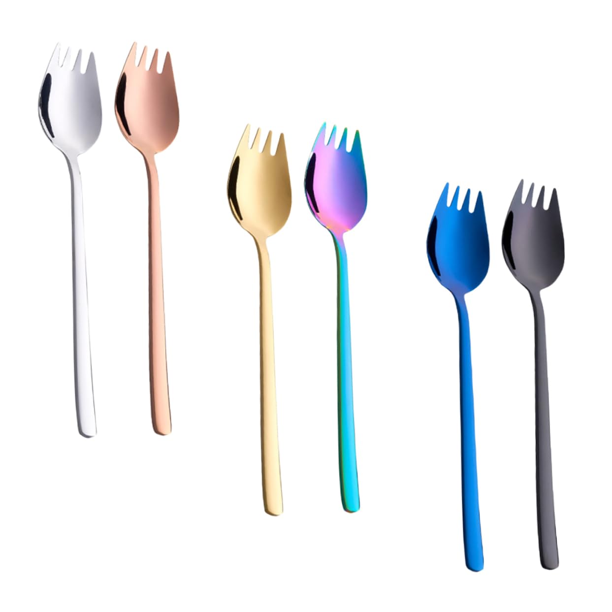 Happyyami Fruit Spoons Dessert Forks 6 Piece Stainless Steel Sporks Set Reusable Utensils Easy to Carry