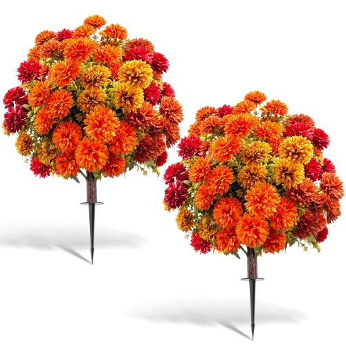 NSOPB Artificial Mums Topiary Ball Fake Mums Bushes Fall Decor 26.2 in