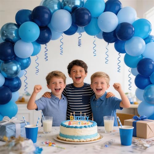 Image of 160Pcs 12 Inch Metallic Blue Balloons Chrome Navy Pearl Pastel Macaron Light Blue Latex Balloons for Birthday Wedding Baby Shower Graduation Party Decorations