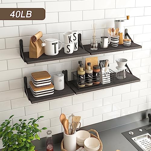 Image of YGEOMER Floating Shelves for Wall, Different Sizes Weathered Gray Wall Shelves for Living Room, Bathroom, Bedroom, Kitchen, Home Decor (Set of 4)