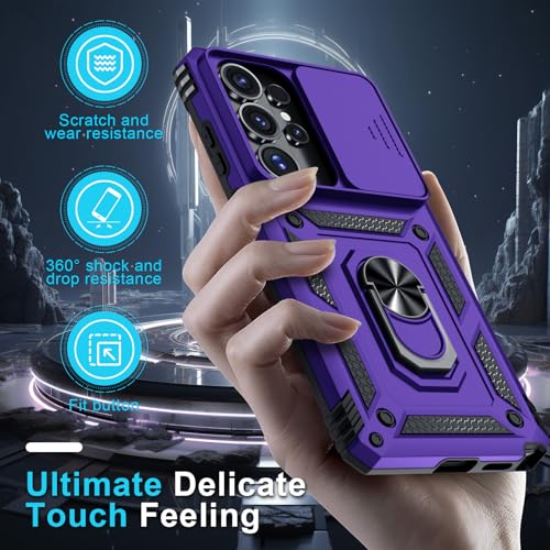 Janmitta Compatible with Samsung Galaxy S26 Ultra Case Built in Slide Camera Lens Cover+Screen Protector+Finger Ring Holder Kickstand,Heavy Duty Shockproof Full Body Phone Cover,2026 Purple by Janmitta - Used condition - Image 7