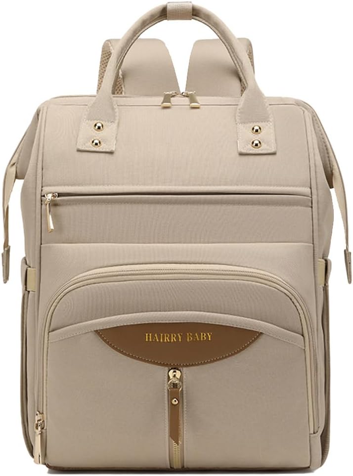 Portable Multifunctional Diaper Backpack,Large Capacity Travel Nappy Changing Bag Mummy Bag with Stroller Straps(Apricot)