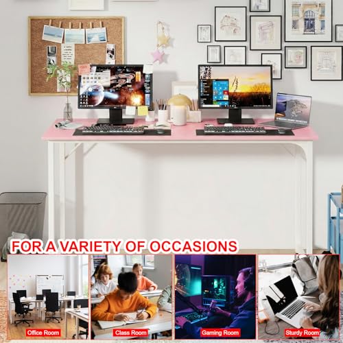 Image of PayLessHere | 55 Inch Computer Desk | Pink | Office Desk with Metal Frame, Adjustable Feet | Water-Resistant, Scratchproof Surface | Sturdy Writing Table for Home Office or Study | Pack of 1
