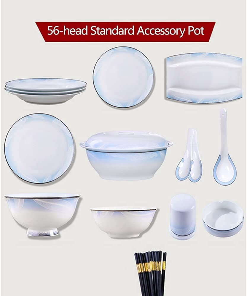 Ceramiczny zestaw zastawy stołowej 56/60 szt. - elegancki zestaw talerzy do jadalni z porcelany kostnej stylowa zastawa stołowa naczynia kompletny serwis obiadowy do użytku domowego i restauracyjnego