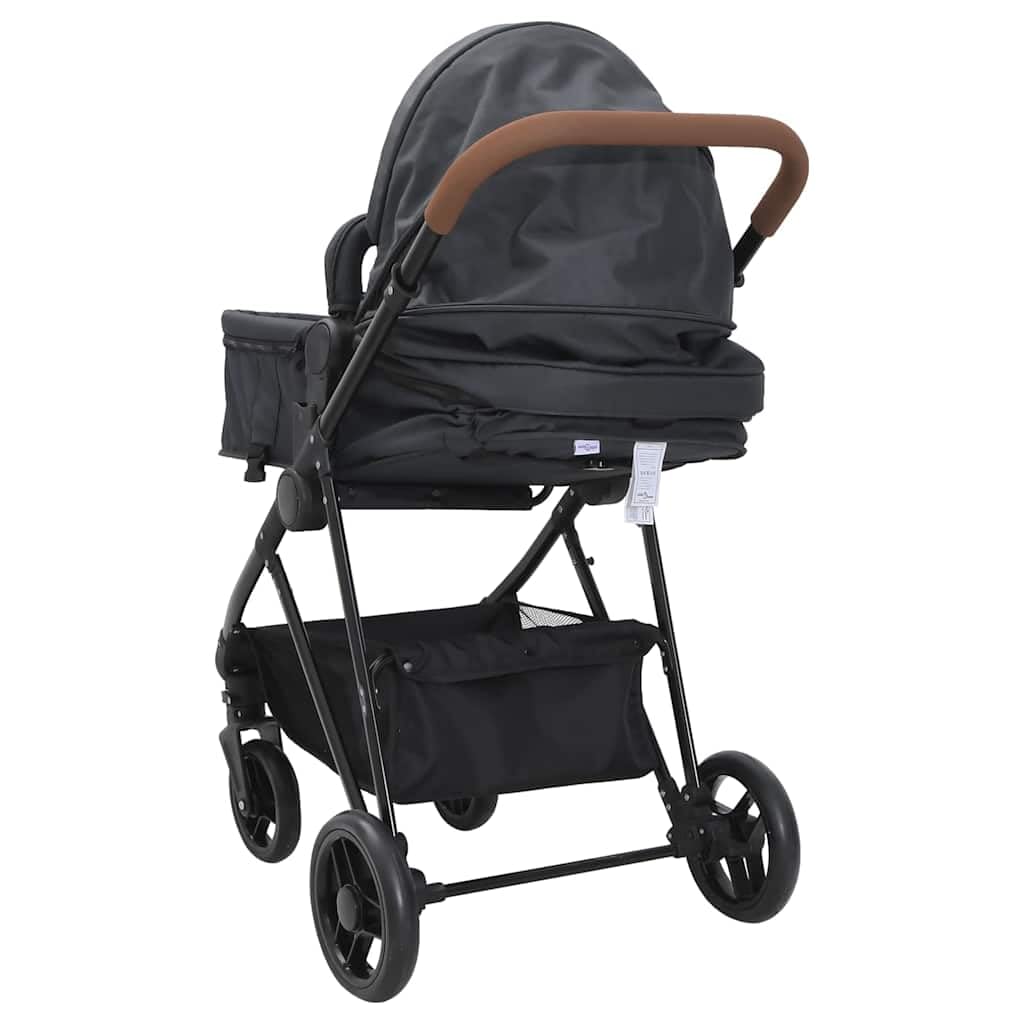 2-in-1 Kinderwagen Buggy Anthrazit Schwarz Stahl Kombi mit Liegefunktion und verstellbarem Sitz klappbar für Stadt, Reise, Urlaub mit Sonnendach und Stauraum