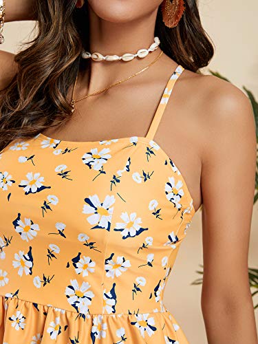 Tutorutor Women High Waisted Swimsuits Peplum Tankini Set Ruffle Floral Print Teen Spaghetti 2 Piece Halter Bikini2