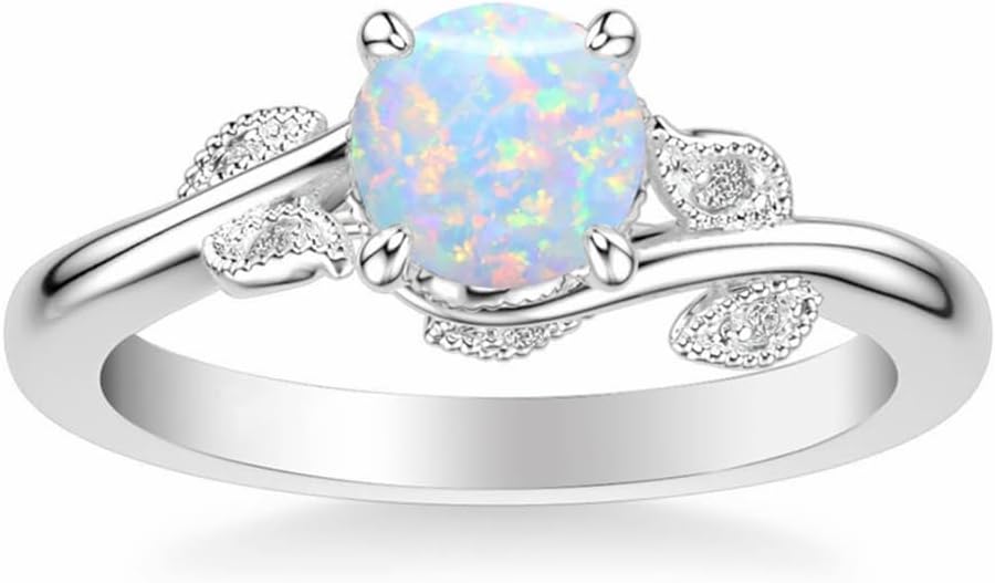 VLXQW Leaf Opal Rings 1-1/4 Carat(ctw) Opal and Moissanite Engagement Rings for Women 925 Sterling Silver 10K 14K 18K Gold October Birthstone Rings
