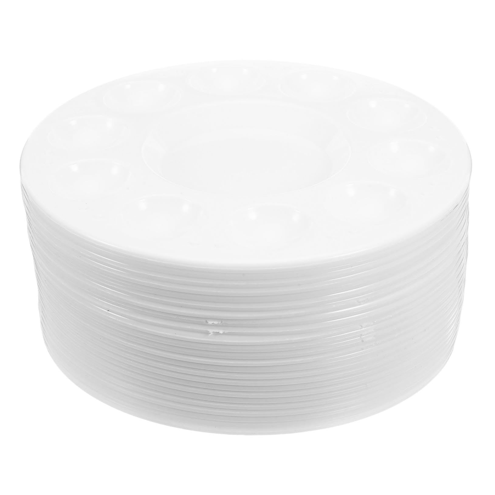 Holibanna 50 Pièces Palette de Peinture Ronde Plastique Blanche Plateau Aquarelle Compartiments Palette Mélange Peinture Gouache et Aquarelle pour Artistes et Étudiants