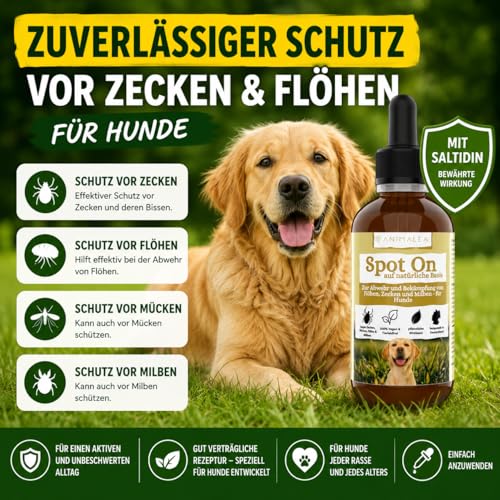Animalea - Zeckenschutz für Hunde Spot On - effektiver Schutz gegen Zecken, Flöhe & Mücken für die gesamte Saison - Zeckenmittel für Hunde 50ml - Zeckenabwehr mit Neemöl & ohne Nervengift