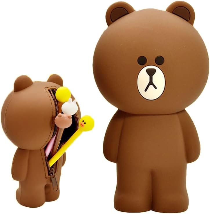 Cute Bear Pencil Case Aesthetic Brown Bear Kawaii Pencil Case Anime Pencil Pouch for Girls Boys Storage Bag Pen Holders School Students Stationery Case