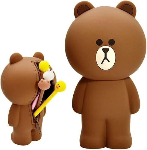 Miniatura 1 de Estuche de lápices con diseño de oso marrón, diseño de oso marrón, estuche de lápices Kawaii de anime para niñas y niños, bolsa de almacenamiento