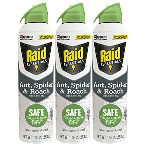 Raid Essentials Ant Spider, and Roach Killer Aerosol Spray, Child & Pet Safe, Kills Insects Quickly, for Indoor Use, 10 oz (Pack of 3)