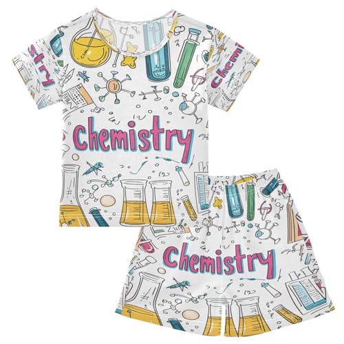 ALAZA Chemistry Science Cartoon Pajamas Set Short Sleeve Cotton Sleepwear Summer Pjs 2 Piece 5-14Y