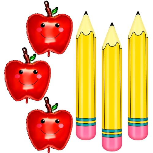 6 Pcs Apple Balloons with Gaint Pencil Balloons Sets for Back to School Balloon Decorations Classroom School Party Themed Decorations