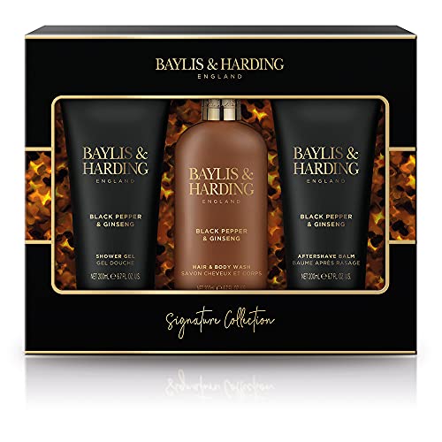 Baylis & Harding Men's Signature Collection Black Pepper & Ginseng Luxury Bathing Trio Gift Set - Vegan Friendly