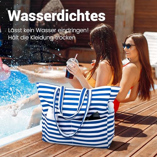 Strandtasche XXL Familie Große Beach Bag Badetasche mit Reißverschluss Shopper Damen, Leicht Faltbare Grosse Schwimmbadtasche… – Ansicht 5