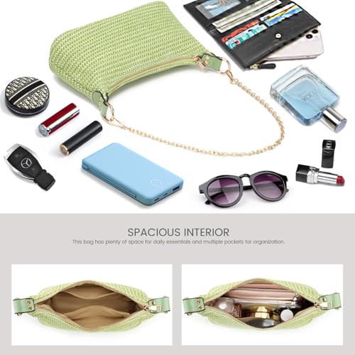 Image of CROJUYI Straw Shoulder Bag for Women Soft Small Woven Shoulder Purse Handbag,Beach Tote Straw Bag for Summer