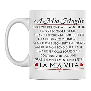 Vulfire Moglie Tazza Regalo donna compleanno Idea originale Idee Regali per lei per Natale Matrimonio, Dedica speciale (A Mia Moglie, Ceramica)