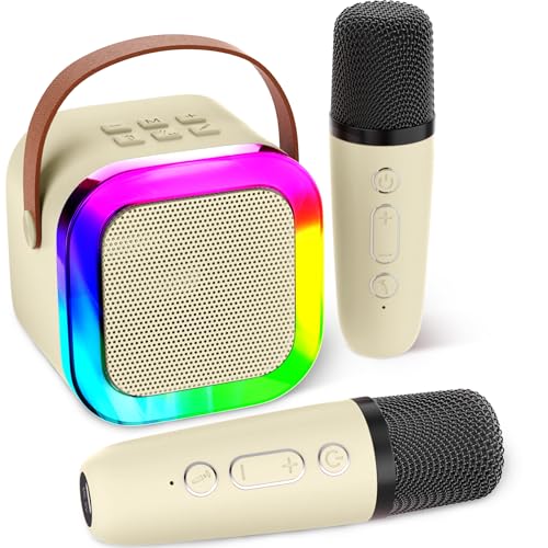 Aplsinvivi Máquinas de karaoke para niños y adultos, mini máquina de karaoke con 2 micrófonos inalámbricos, juguetes para niños, regalos de cumpleaños para niñas a partir de 6, 7, 8, 9, 10, 12 años de