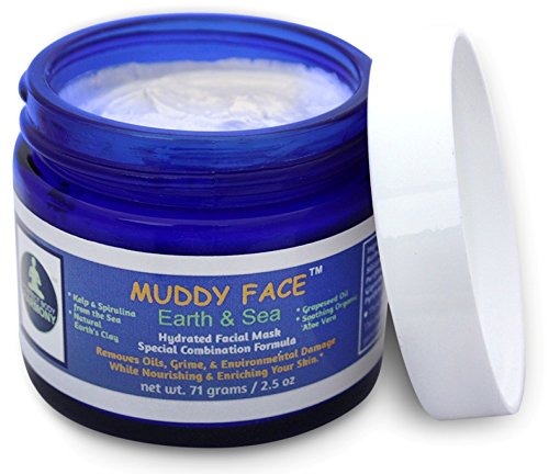 Muddy Face (Earth & Sea) Pre-Mixed (Hydrated) Spa Quality Facial Clay Mud Detox Mask, Organic Aloe Vera, Grapeseed Oil, Vit. C, Kelp & Spirulina Seaweed, Minerals, Kaolin & Bentonite Clay, 2.5 Oz Jar #TOP3