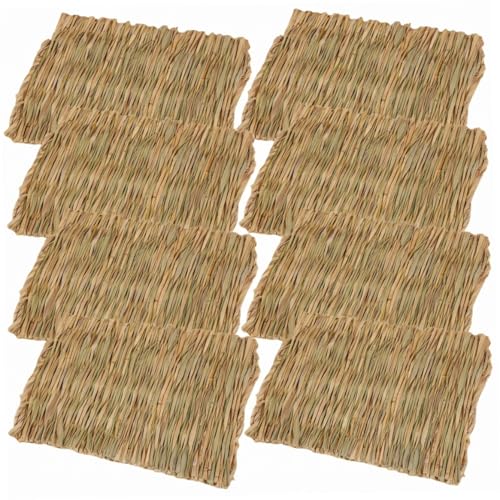 AwnsIMfreien Rabbit Bed, 8pcs Rabbit Cage Mats, Natural Edible Straw Bunny Beds, Hand-Woven Soft Resting & Chewing Pads for Small Pets, Small Size, Bunny Mat