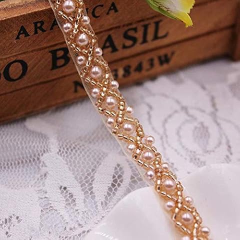 FQTANJU 3Yards Rose Gold Beaded Crystal Rhinestone Applique, Rhinetones Trim for Dress, Bridal Applique, Crystal Beaded Applique for Bridal Wedding, Party and Other Formal Occasions Cover