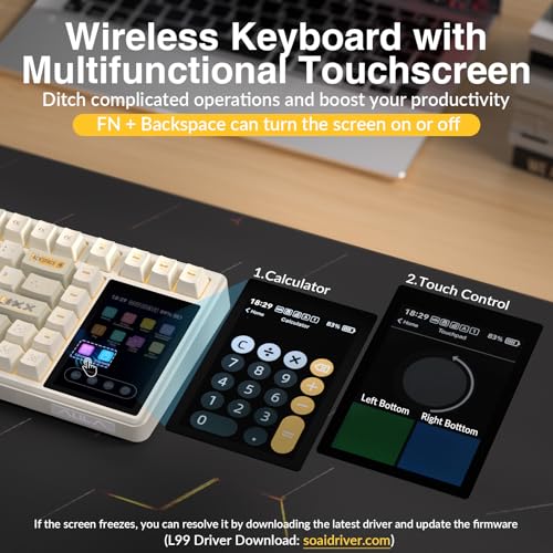 Image of Aula L99 Wireless Mechanical Gaming Creamy Keyboard with Smart Touch Screen | Tri-Mode Hot Swappable Custom Keyboard,RGB Backlit,PBT Keycap,Gasket Mount Creamy Sounding Keyboards for Office PC,84 Keys
