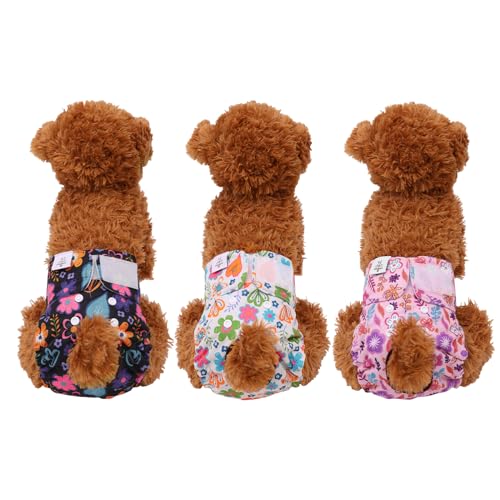 Image of CuteBone Dog Diapers Female Washable Small Medium Large 3 Pack Reusable Doggie Diapers Puppy Period Pants for Doggy Heat Cycle Peeing
